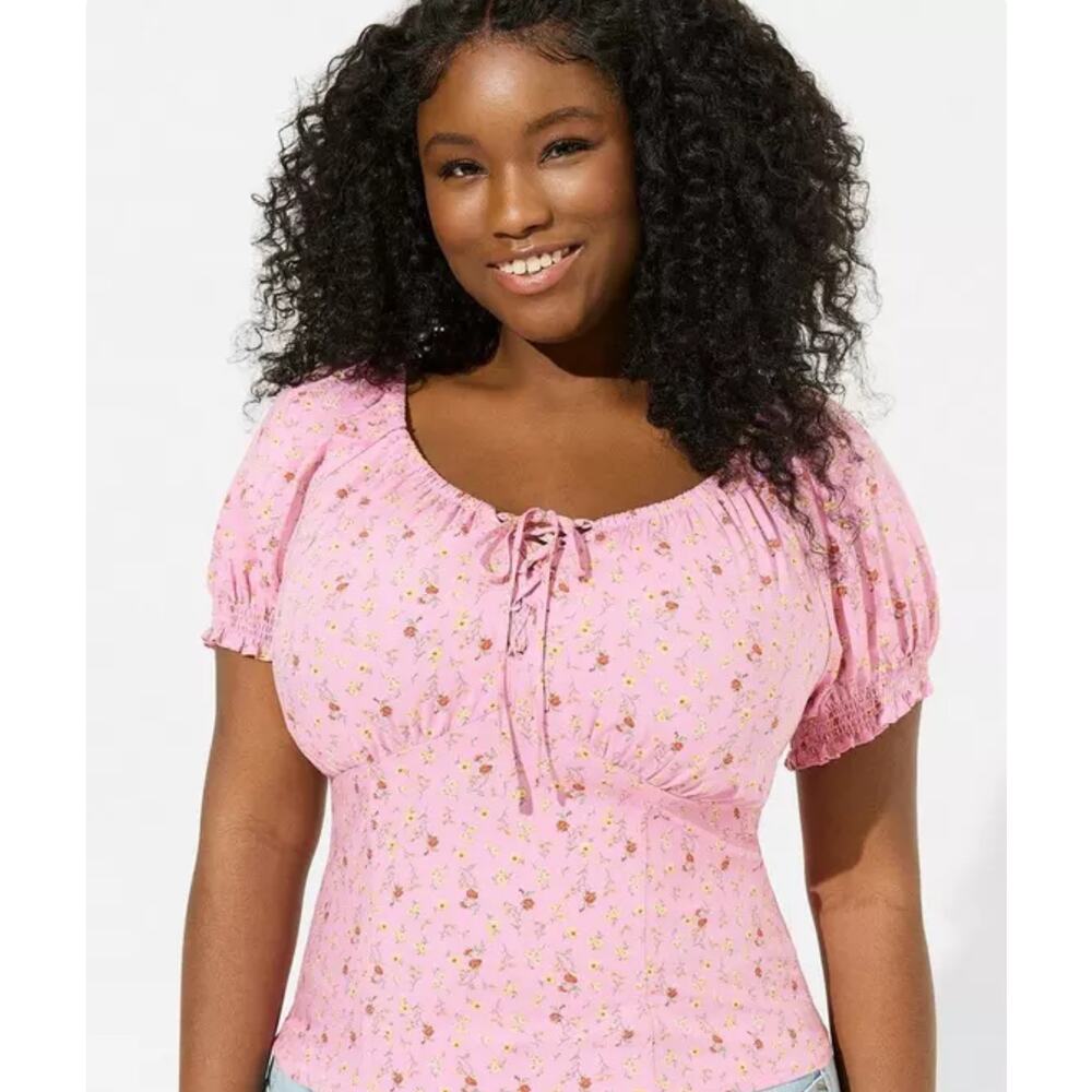 Torrid Pink Challis Puff Sleeve Crop Top Size 2 (18/20) Women’s Plus Casual